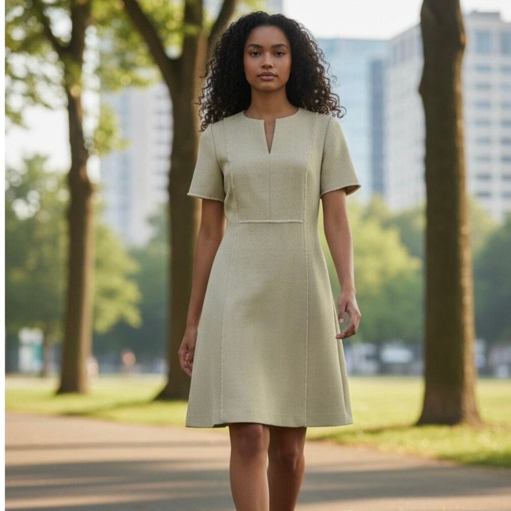 Elie Tahari Dress Ariel Above Knee length classic a-line tan woven size 10